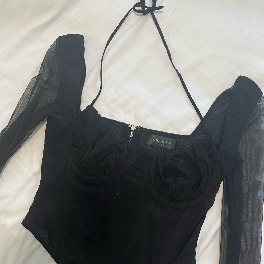 White fox long sleeve corset top